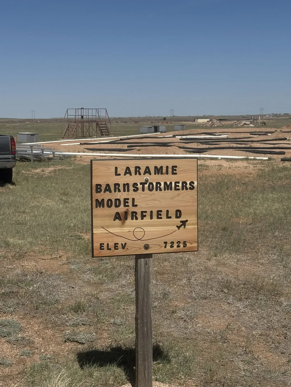 Wooden Laramie Barnstormers Model Airfield sign